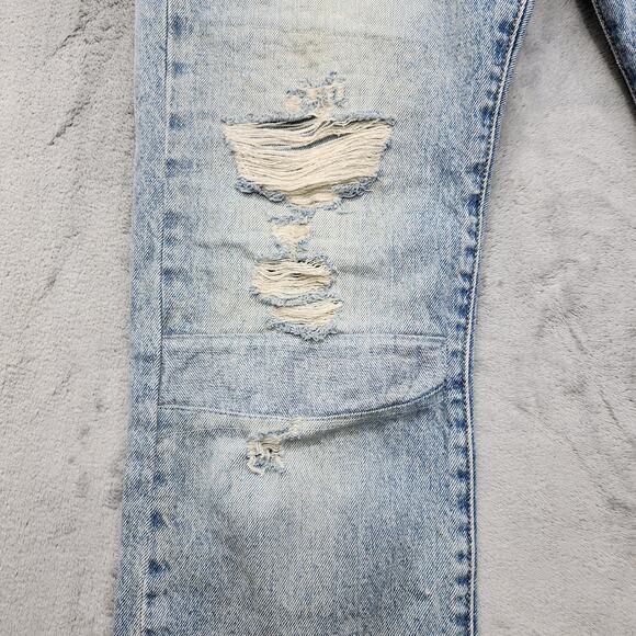 Levi's Jeans Mens W32 L32 Blue 501 Button Fly Straight Distressed Patch Stacked - Picture 2 of 16